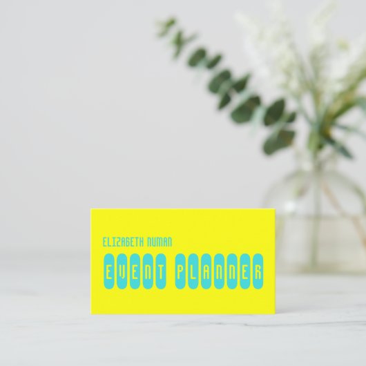 Carte De Visite Typographie jaune citron et turquoise Code QR (Debout devant)