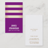 Carte De Visite Typographie mignonne Gras Purple Gold Stried (Devant / Derrière)
