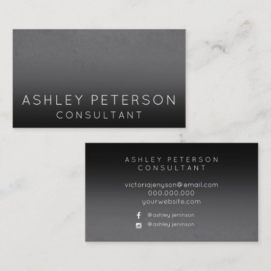 Carte De Visite Typographie minimale d'ombre gris noir de ciment (Devant / Derrière)