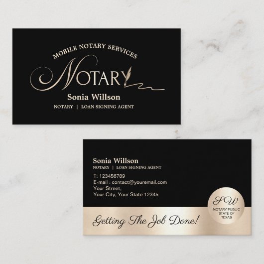 Carte De Visite Typographie Mobile Notaire & Loan Signature Agent (Devant / Derrière)