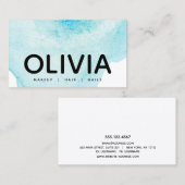 Carte De Visite Typographie moderne audacieuse Aquarelle bleue (Devant / Derrière)