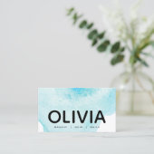 Carte De Visite Typographie moderne audacieuse Aquarelle bleue (Debout devant)