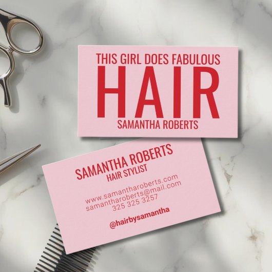 Carte De Visite Typographie moderne de coiffeur rose