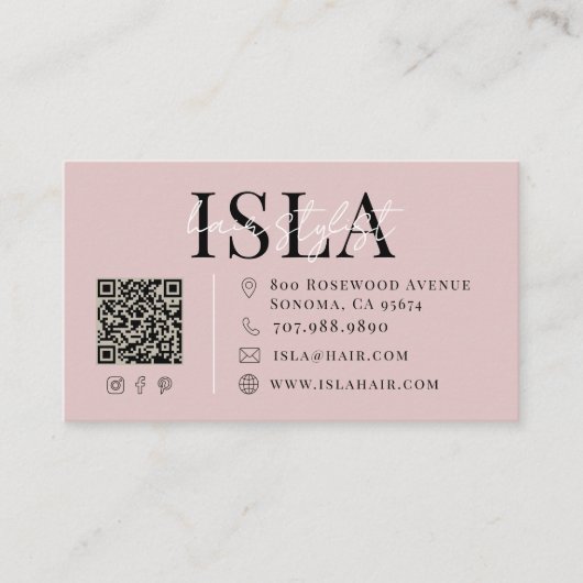 Carte De Visite Typographie Moderne de Coiffeur Rose Pâle (Devant)