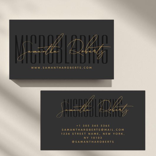 Carte De Visite Typographie moderne de microblading gris noir