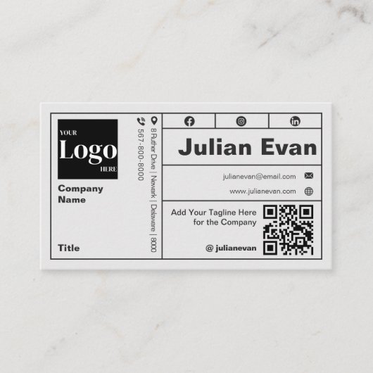 Carte De Visite Typographie moderne en gras Code QR noir et blanc (Devant)