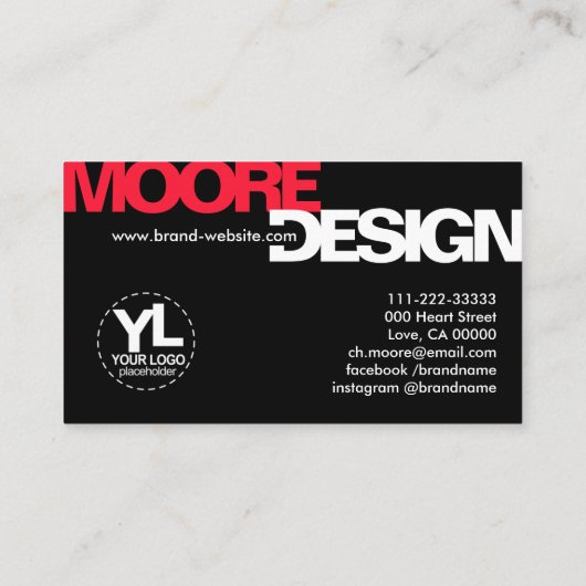 Carte De Visite Typographie moderne et audacieuse Cool noir blanc  (Dos)