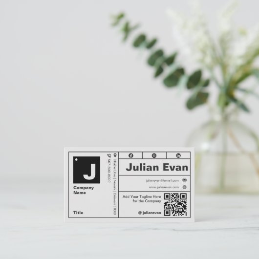 Carte De Visite Typographie moderne Gras Monogramme QR Code (Debout devant)