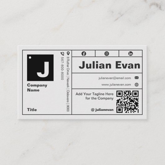 Carte De Visite Typographie moderne Gras Monogramme QR Code (Devant)