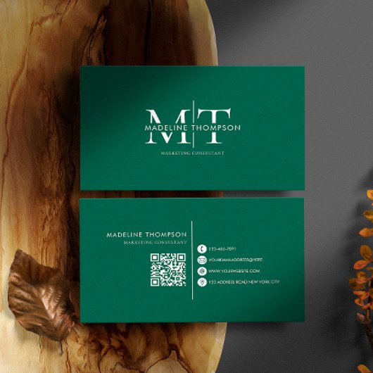 Carte De Visite Typographie moderne Monogramme Emerald Green Code 