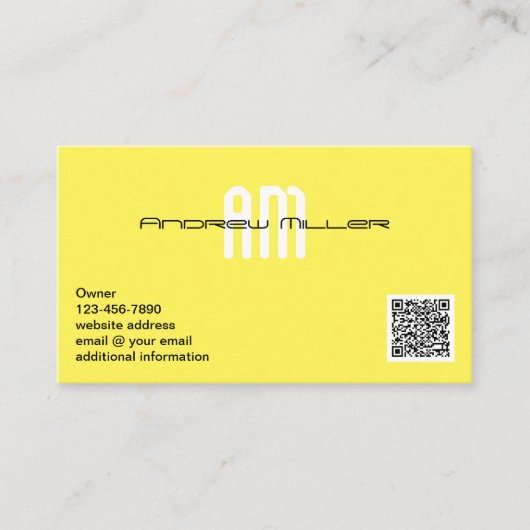 Carte De Visite Typographie moderne Monogramme Jaune Ajouter QR Co (Devant)