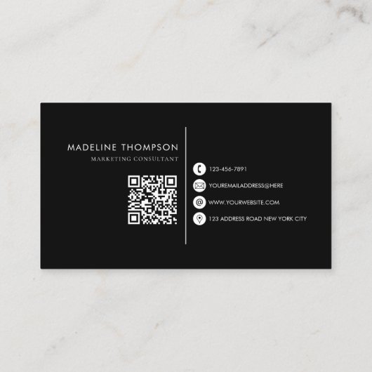 Carte De Visite Typographie moderne Monogramme noir QR code (Dos)