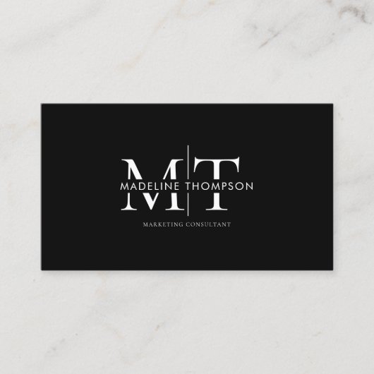 Carte De Visite Typographie moderne Monogramme noir QR code (Devant)