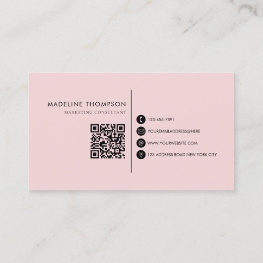 Carte De Visite Typographie moderne Monogramme noir rose QR code (Dos)