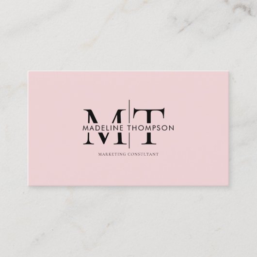 Carte De Visite Typographie moderne Monogramme noir rose QR code (Devant)