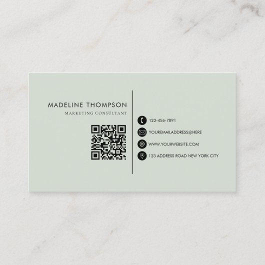 Carte De Visite Typographie moderne Monogramme Sage Green QR code (Dos)