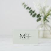 Carte De Visite Typographie moderne Monogramme Sage Green QR code (Debout devant)