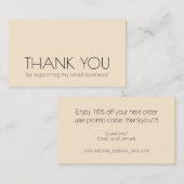 Carte De Visite Typographie moderne Petite entreprise Merci Beige (Devant / Derrière)