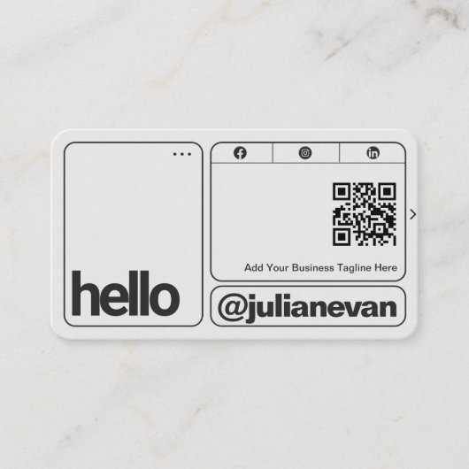 Carte De Visite Typographie moderne Scannable QR Code Hello (Devant)