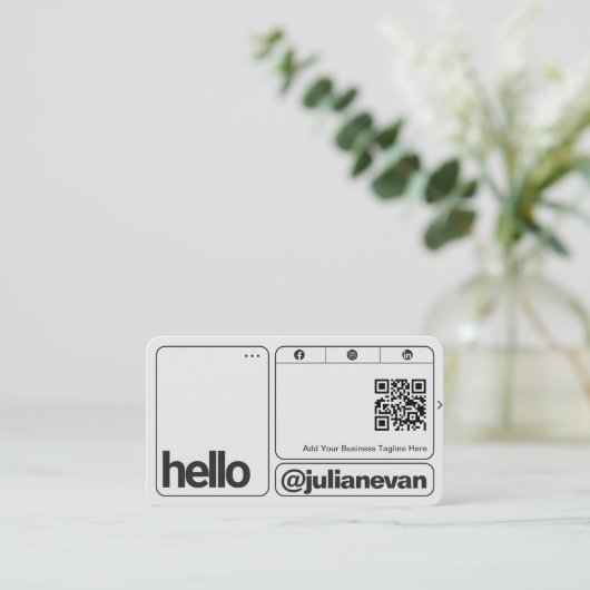 Carte De Visite Typographie moderne Scannable QR Code Hello (Debout devant)
