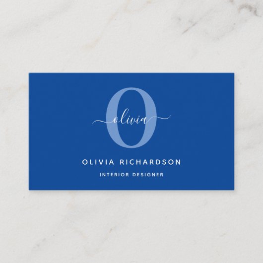 Carte De Visite Typographie Monogramme Nom du script Blue White Gi (Devant)