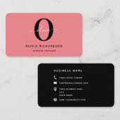 Carte De Visite Typographie Monogramme Nom du script Noir Blanc Ro (Devant / Derrière)