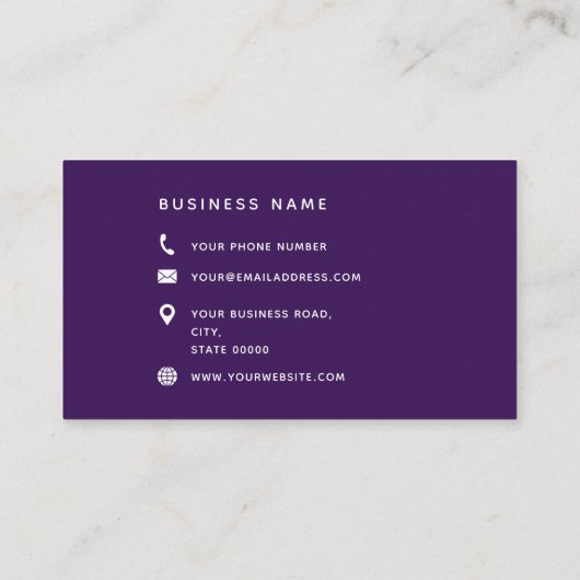 Carte De Visite Typographie Monogramme Nom du script Purple White (Dos)