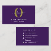 Carte De Visite Typographie Monogramme Nom du script Purple White (Devant / Derrière)