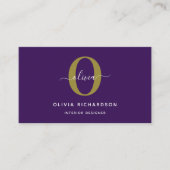 Carte De Visite Typographie Monogramme Nom du script Purple White (Devant)