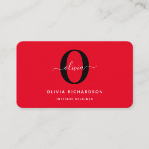 Carte De Visite Typographie Monogramme Nom du script Rouge Noir Bl