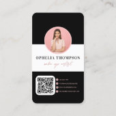 Carte De Visite Typographie noir rose fusée Code QR (Dos)