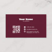 Carte De Visite Typographie ondulée rétro moderne CODE QR bordeaux (Dos)