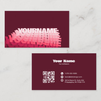 Carte De Visite Typographie ondulée rétro moderne CODE QR bordeaux
