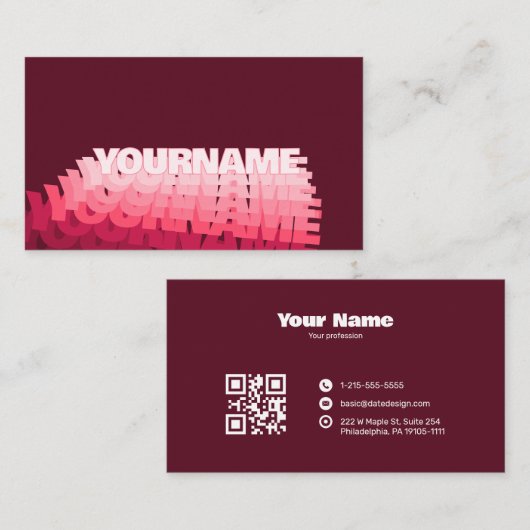 Carte De Visite Typographie ondulée rétro moderne CODE QR bordeaux (Devant / Derrière)