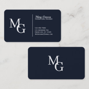 Carte De Visite Typographie personnalisable riche bleu nuit et bla
