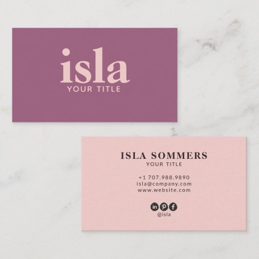 Carte De Visite Typographie professionnelle de blush prune poussié (Devant / Derrière)