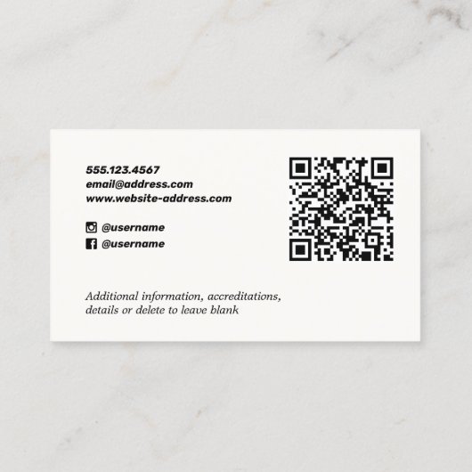 Carte De Visite Typographie rétro Code QR noir (Dos)