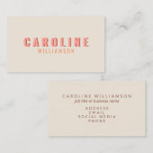 Carte De Visite Typographie Rétro Rose et Orange Créative Moderne (Devant / Derrière)
