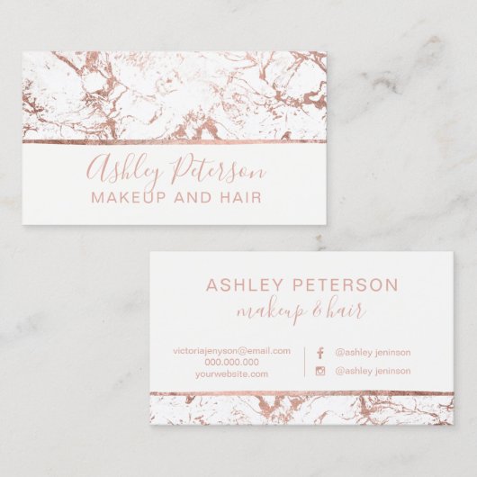 Carte De Visite Typographie rose de maquillage de cheveux blancs (Devant / Derrière)