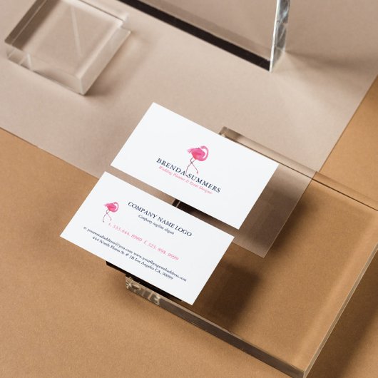 Carte De Visite Typographie rose Flamant rose bleu et rose