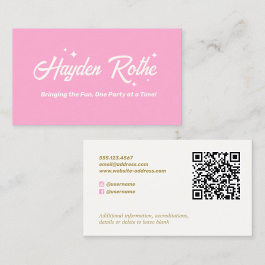 Carte De Visite Typographie rose rétro Code QR (Devant / Derrière)