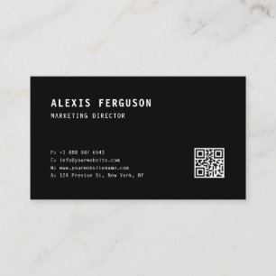 Carte De Visite Typographie simple Code QR minimaliste noir