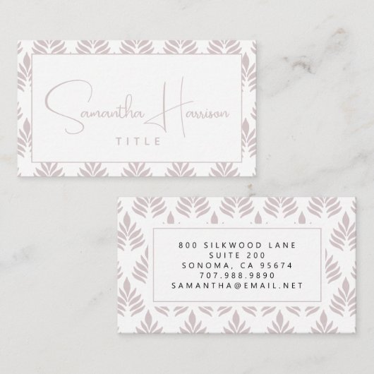 Carte De Visite Typographie simple moderne Script Motif feuille (Devant / Derrière)