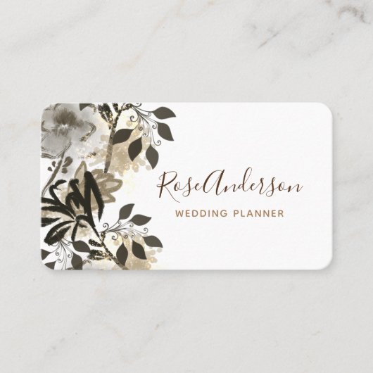 Carte De Visite Typographie végétale botanique dorée (Devant)