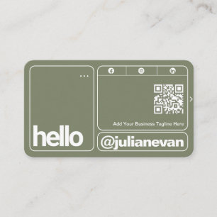 Carte De Visite Typographie Vert Sauge Code QR Scannable Bonjour