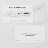 Carte de visite typographique blanc de photographe (Devant / Derrière)