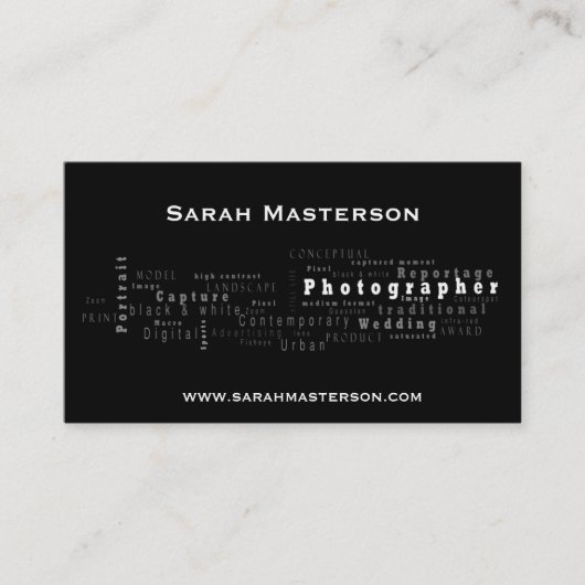 Carte de visite typographique noir de photographe (Devant)