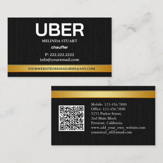Carte De Visite Uber Driver Modern Gold Border Referral QR CODE (Devant / Derrière)