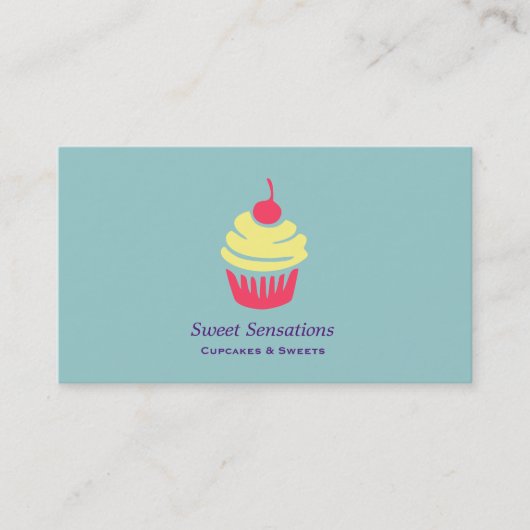 Carte De Visite Un cupcake de rose et de jaune avec Cherry On Top (Devant)