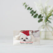Carte De Visite Un mignon chien blanc dans un Casquette de Noël ro (Debout devant)